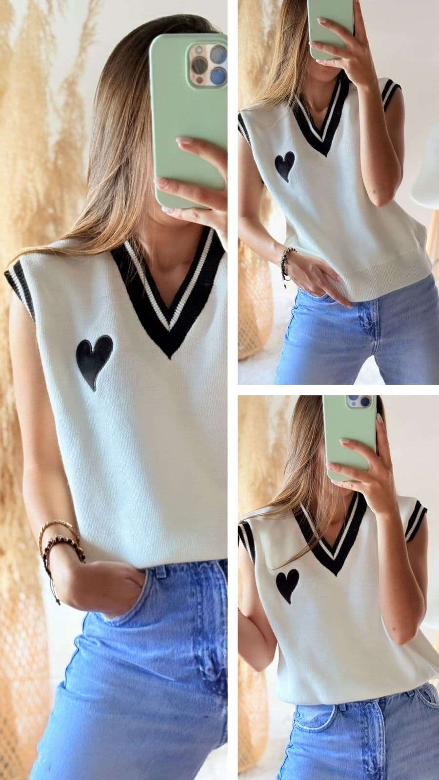 Chaleco bordado corazon - Blanco