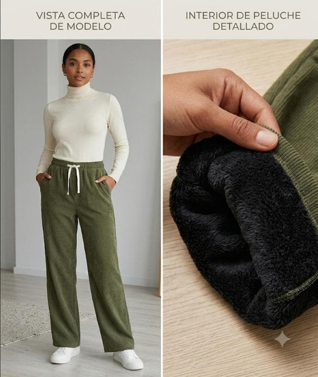 Pantalon tipo pana liso - Verde