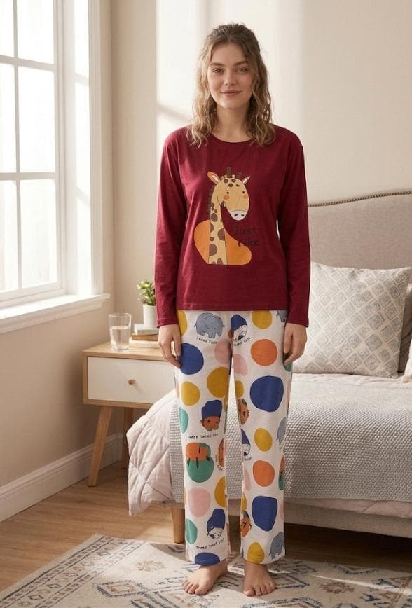 Pijama Jirafa - Vinotinto - 2 Piezas