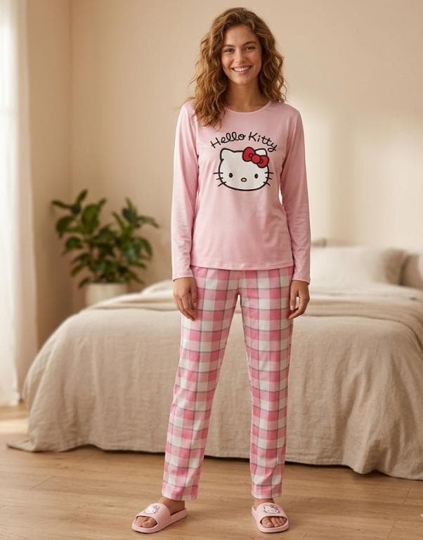 Pijama Hello Kitty - Rosada Cuadros - 2 Piezas